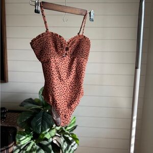 Old Navy One Piece Brown and Black Swimsuit with Sweetheart Neckline